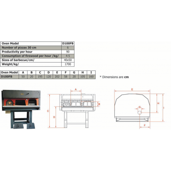 Traditional Wood Fired Pizza Oven with Barbecue D100FB 
