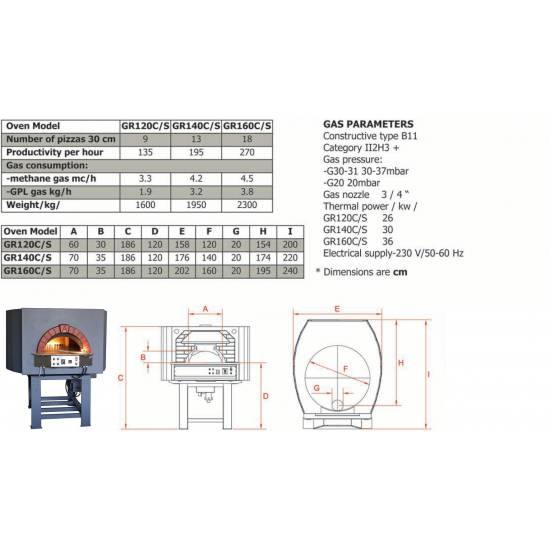 Traditional Gas Pizza Oven S Design GR Rotating Base GRS